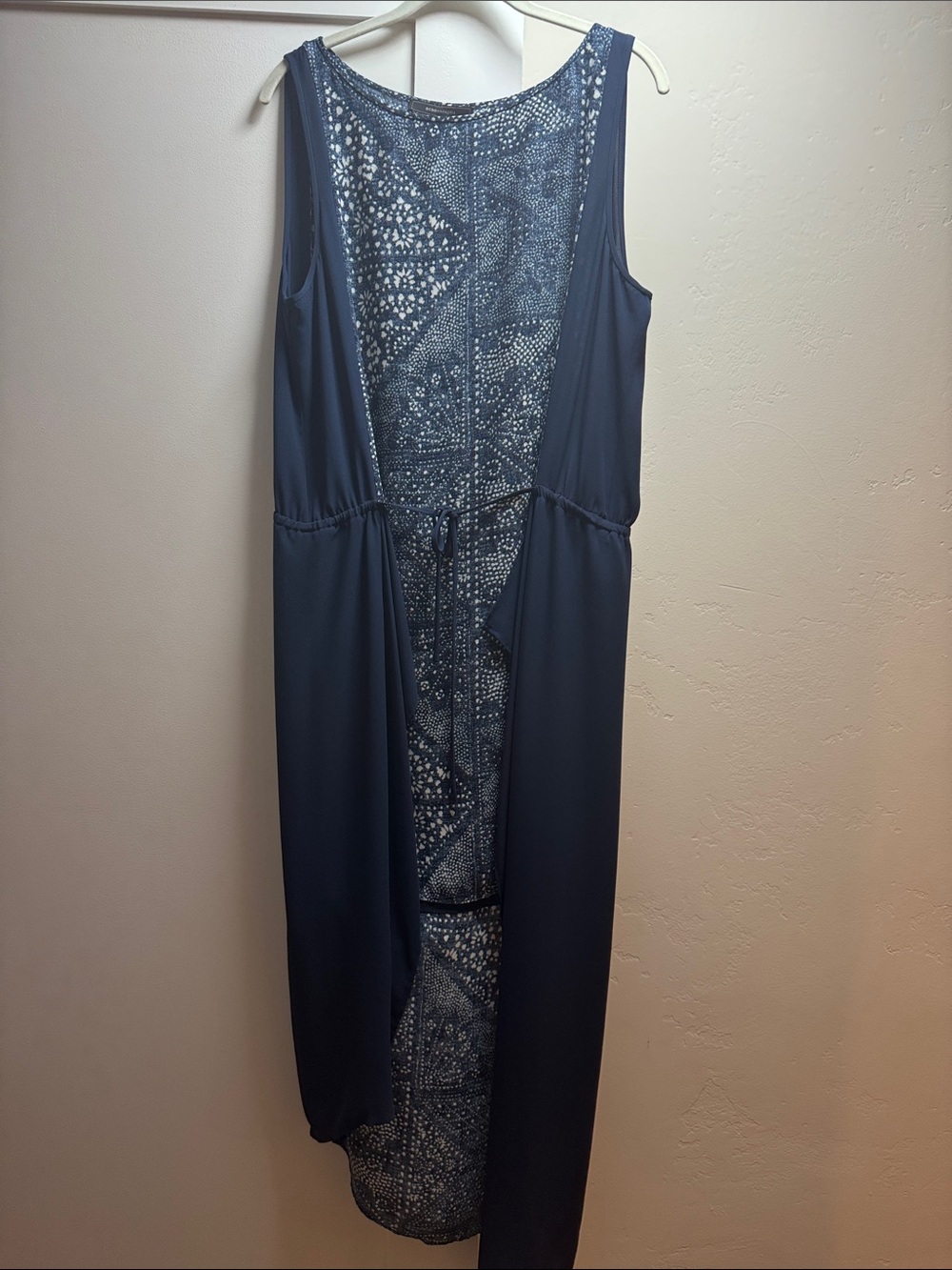 BCBGMaxAzria Navy Sleeveless Maxi with Printed Center Panel
